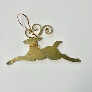 Flat Gold Glitter Metal Reindeer Christmas Ornament